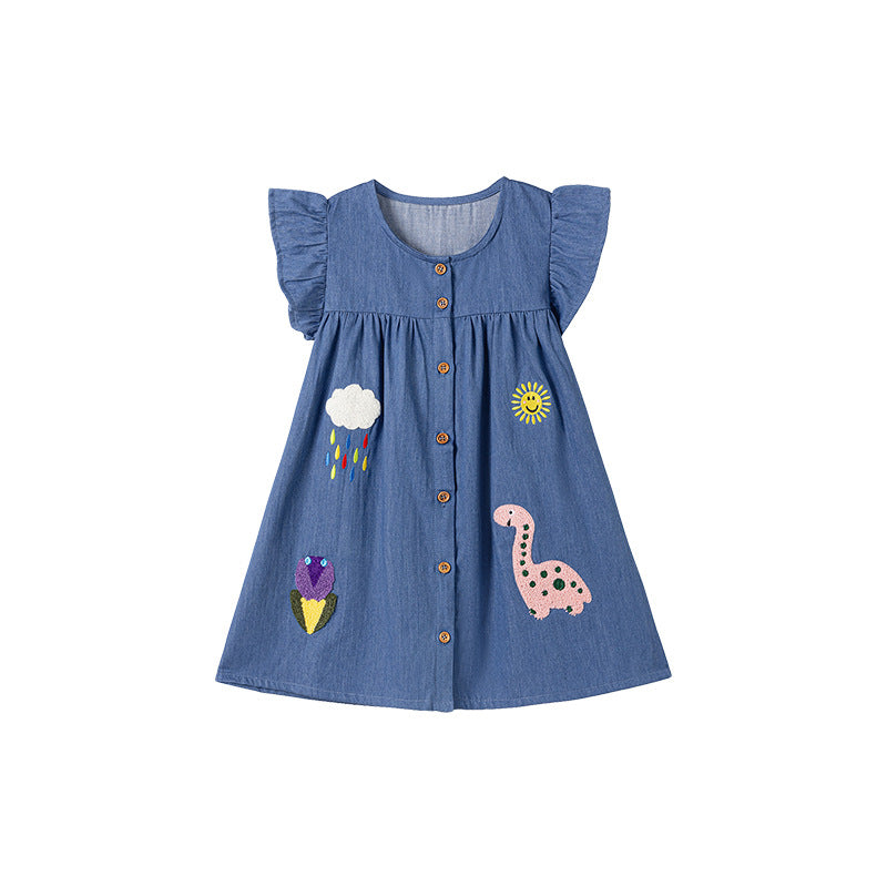 Summer Arrival Denim Cartoon Pattern Fly Sleeves Dress for Stylish Girls, MyKids-USA®, Baby & Toddler Dresses, MyKids-USA - Size/Age - 90 (12-24M) - Color - Blue -  -  - TR2502212338-A