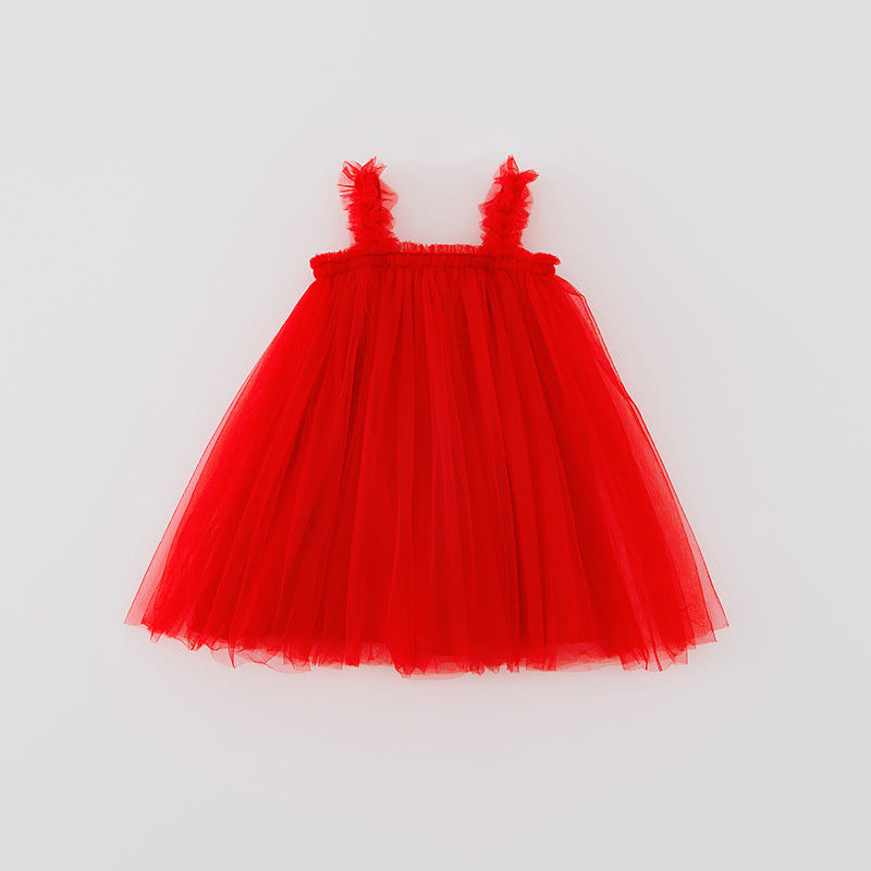 Summer Baby Kids Girls Sleeveless Plain Tulle Strap Dress, MyKids-USA®, Baby & Children's Dresses, MyKids-USA - Size/Age - 80 (9-12M) - Color - Red -  -  - TR2605162234-G.