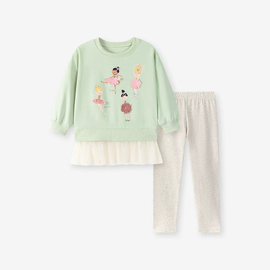 Spring and Autumn Girls Princess Cartoon Pattern Long Sleeves Sweatshirt and Grey Pants Clothing Set, MyKids-USA®, Baby & Toddler Outfits, MyKids-USA - Size/Age - 90 (12-24M) - Color - Green -  -  - TR2507272117-A