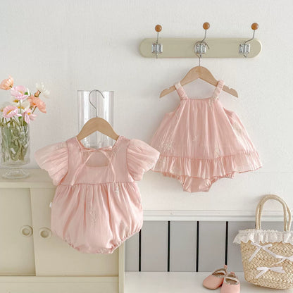 Summer Arrival Baby Girls Cute Pink Short Sleeves Flowers Embroidered Onesies, MyKids-USA®, Baby One-Pieces, MyKids-USA -  -  -  -  -  -  - 