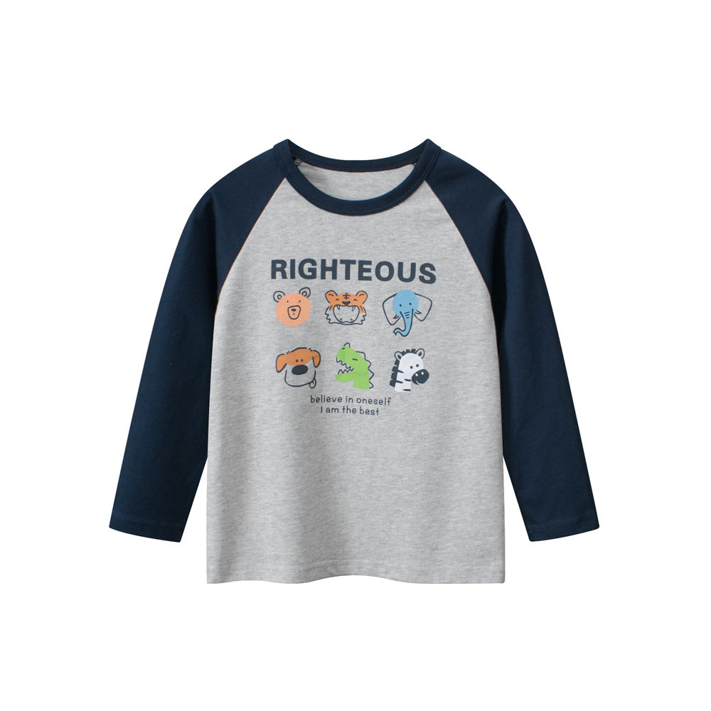 Autumn Baby Boys Letters and Animals Print Color Patchwork Long Sleeves Crew Neck Base Top Shirt, MyKids-USA®, Baby & Toddler Outerwear, MyKids-USA -  -  -  -  -  -  - 