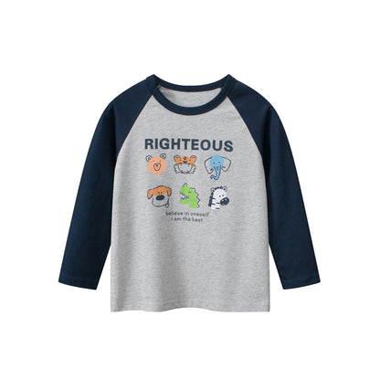 Autumn Baby Boys Letters and Animals Print Color Patchwork Long Sleeves Crew Neck Base Top Shirt, MyKids-USA®, Baby & Toddler Outerwear, MyKids-USA -  -  -  -  -  -  - 