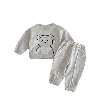 Cute Bear Graphic Casual Clothing Hoodie Sets