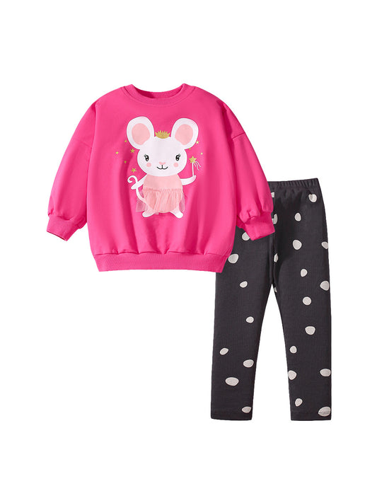 Spring And Autumn Girls Cartoon Princess Mouse Pattern Long Sleeves Crew Neck Top Sweatshirt And Polka Dots Pants Clothing Set, MyKids-USA®, Baby & Toddler Outfits, MyKids-USA - Size/Age - 90 (12-24M) - Color - Pink -  -  - TR2407141125-A