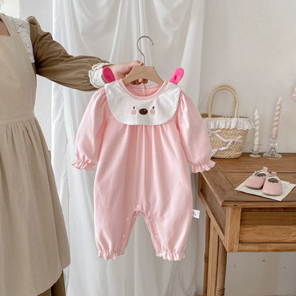 Autumn Arrival Baby Girls Long Sleeves Cartoon Pattern Collar Color Patchwork Rompers, MyKids-USA®, Baby One-Pieces, MyKids-USA - Size/Age - 66 (3-6M) - Color - Pink -  -  - TR2508122231-A