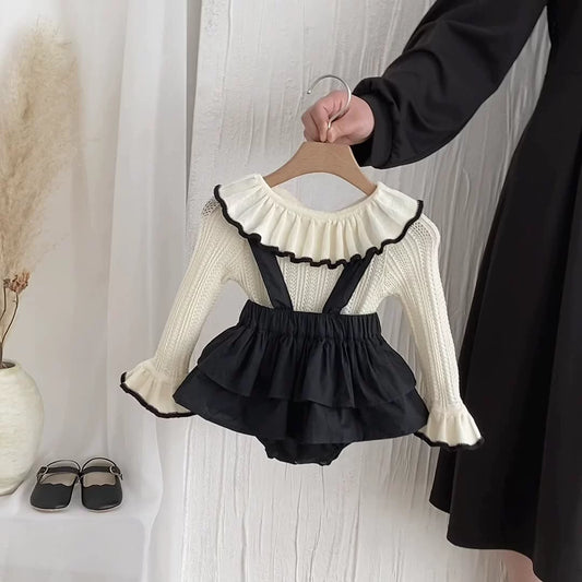 Spring and Autumn Baby Kids Girls Striped Pattern Long Sleeves Beige Top and Sleeveless Onesies Overalls Clothing Set, MyKids-USA®, Baby & Toddler Outfits, MyKids-USA - Size/Age - 73 (6-9M) - Color - Black -  -  - TR2509132342-A