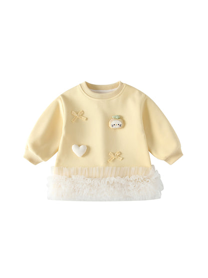 MyKids-USA® Autumn Arrival Baby Girls Long Sleeves Cute Cartoon Tulle Patchwork Dress