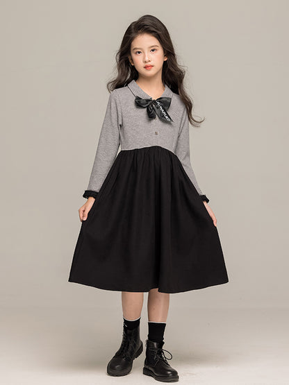 Autumn Arrival Long Sleeves Color Patchwork Dress for Stylish Girls