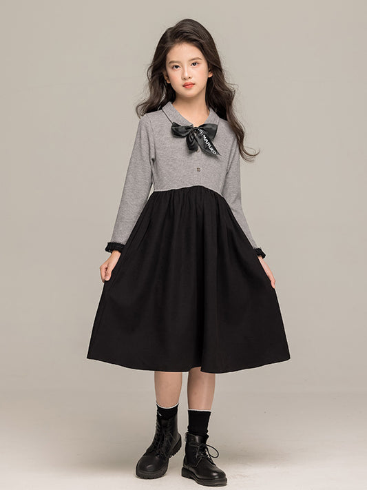 Autumn Arrival Long Sleeves Color Patchwork Dress for Stylish Girls
