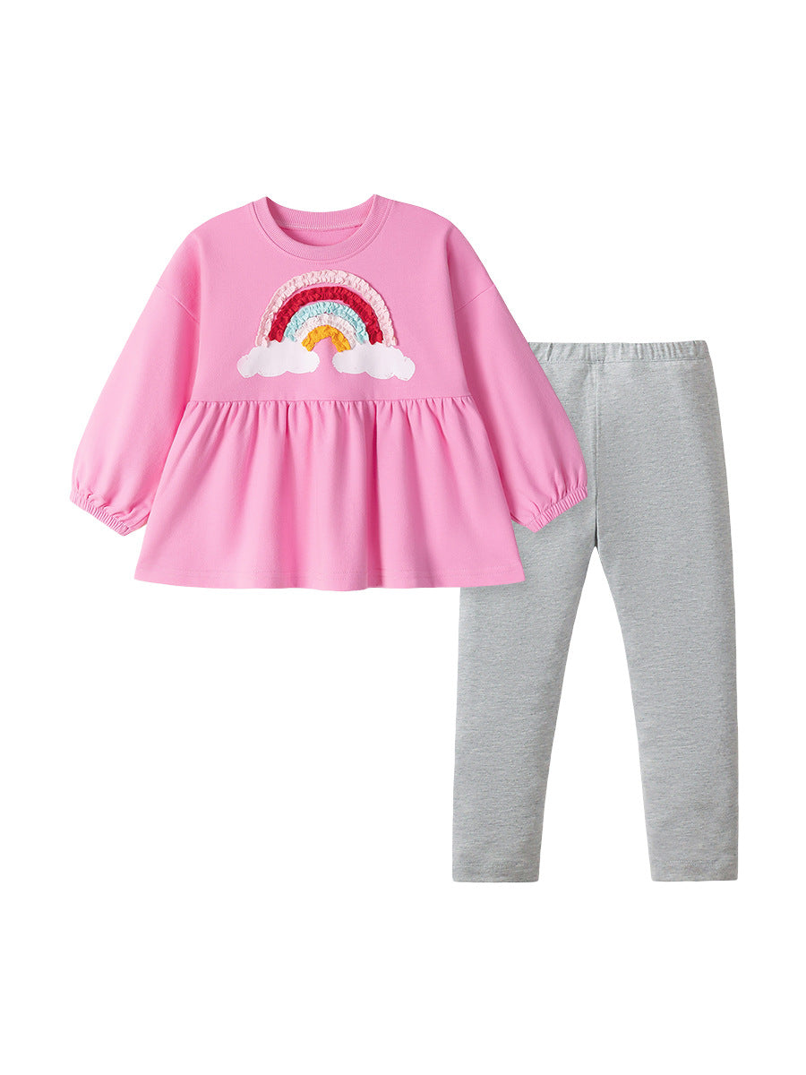 Spring and Autumn Girls Cute Rainbow Pattern Long Sleeves Sweatshirt and Grey Pants Clothing Set, MyKids-USA®, Baby & Toddler Outfits, MyKids-USA -  -  -  -  -  -  - 