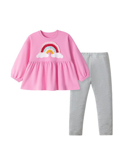 Spring and Autumn Girls Cute Rainbow Pattern Long Sleeves Sweatshirt and Grey Pants Clothing Set, MyKids-USA®, Baby & Toddler Outfits, MyKids-USA -  -  -  -  -  -  - 