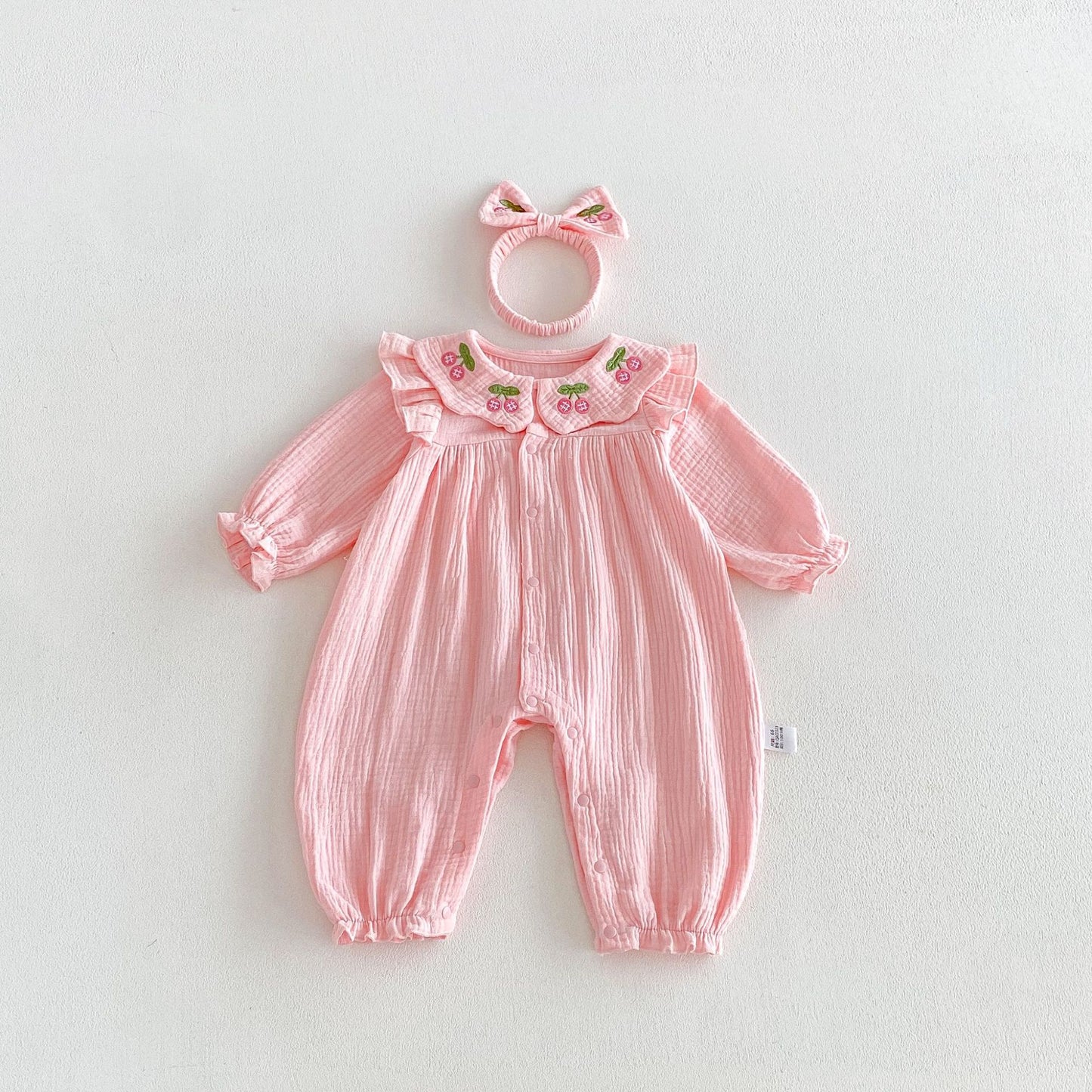 MyKids-USA® Autumn Arrival Baby Girls Long Sleeves Cute Cherry Embroidered Rompers