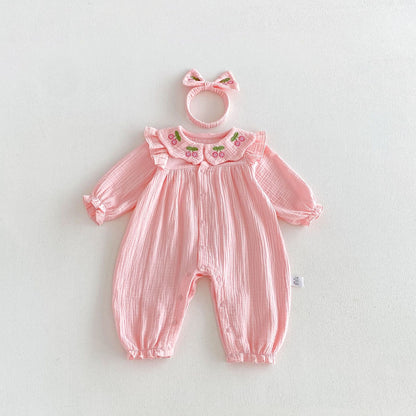 MyKids-USA® Autumn Arrival Baby Girls Long Sleeves Cute Cherry Embroidered Rompers