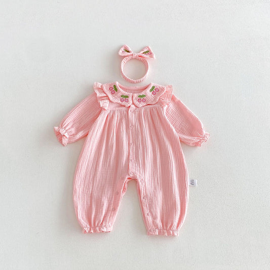 MyKids-USA® Baby Girls Long Sleeves Cute Cherry Embroidered Rompers