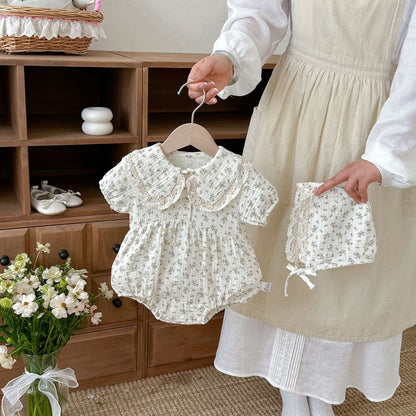 Summer Arrival Baby Girls Short Sleeves Flowers Pattern Vintage Bodysuit with Hat, MyKids-USA®, Baby & Children's One-Pieces, MyKids-USA - Size/Age - 66 (3-6M) - Color - Beige -  -  - TR2605022246-A.