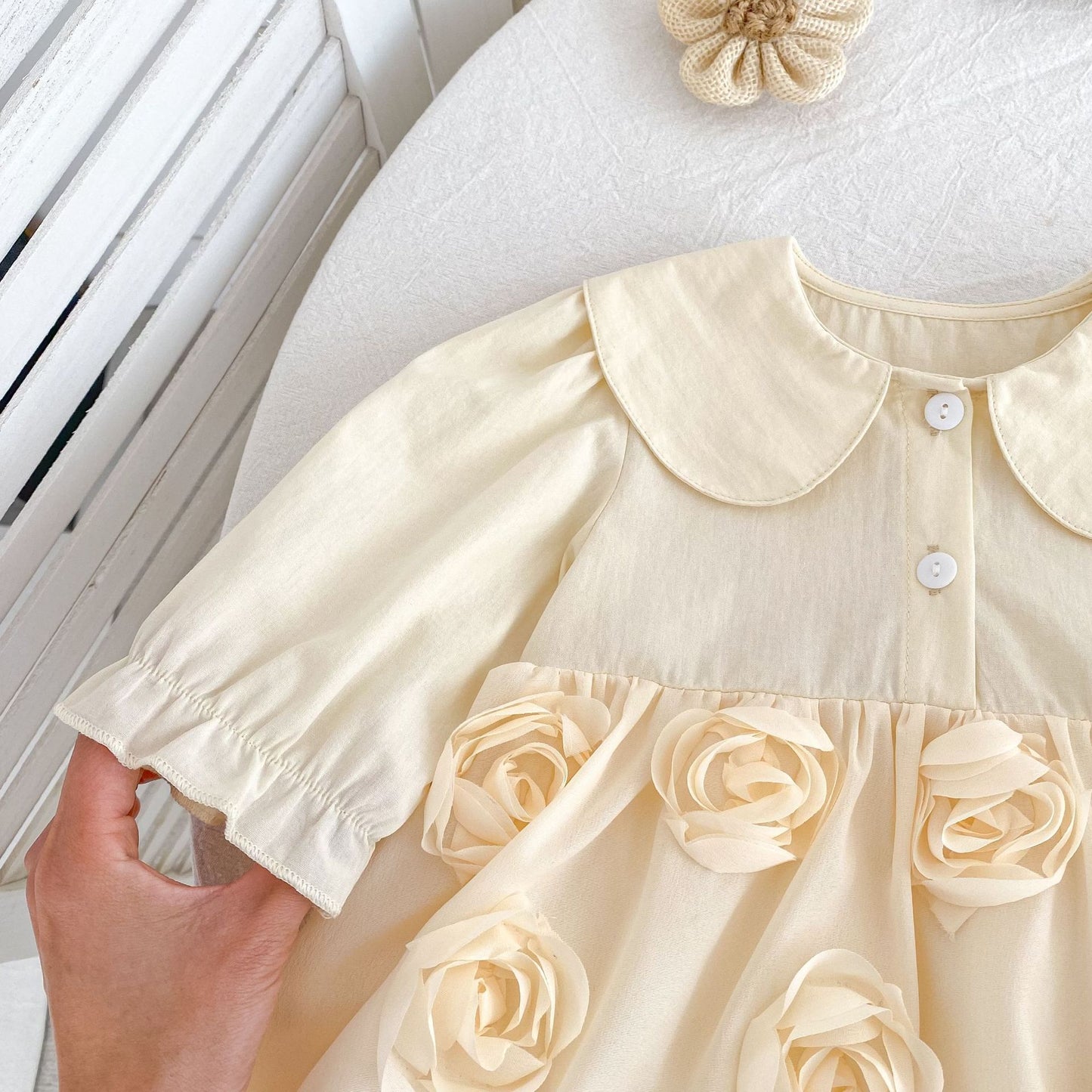 Autumn Baby Girls Flowers Pattern Long-sleeved Peter Pan Collar Onesies and Dress – Princess Sister Matching Set, MyKids-USA®, Baby & Toddler Outfits, MyKids-USA -  -  -  -  -  -  - 