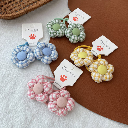 Girls Fabric Checkered 3D Flower Candy-Colored Hair Elastic Accessories, MyKids-USA®, Hair Pins, Claws & Clips, MyKids-USA -  -  -  -  -  -  - 