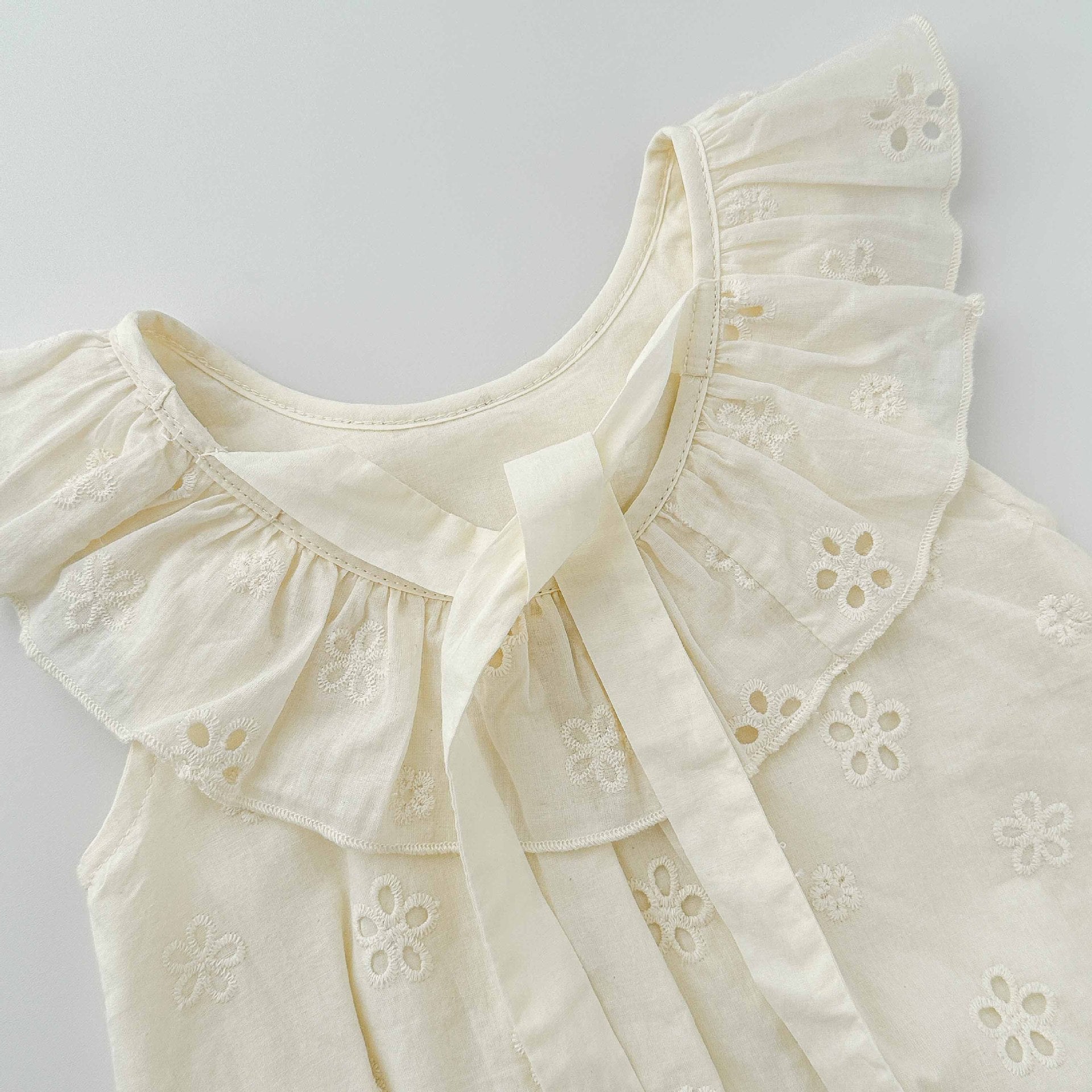 Summer Arrival Baby Girls Cute Solid Color Sleeveless Flowers Pattern Onesies with Collar, MyKids-USA®, Baby One-Pieces, MyKids-USA -  -  -  -  -  -  - 