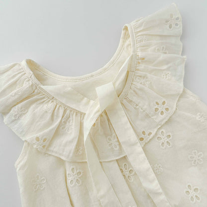 Summer Arrival Baby Girls Cute Solid Color Sleeveless Flowers Pattern Onesies with Collar, MyKids-USA®, Baby One-Pieces, MyKids-USA -  -  -  -  -  -  - 