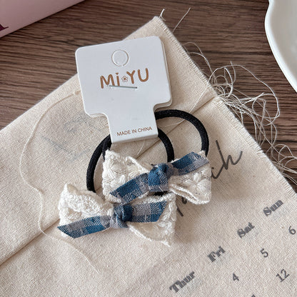 Collection of 2 Versatile Cute Cloth Design and Plaid Pattern Hair Ties, MyKids-USA®, Ponytail Holders, MyKids-USA - Size/Age - Average Size (0-12Y） - Color - Beige -  -  - TR2602041325-A.