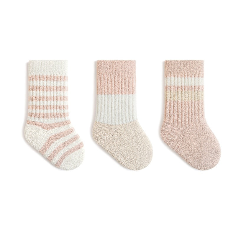 Autumn and Winter Arrival Baby Unisex Breathable Striped Pattern Casual Socks 1 Lot=3-Pair Set, MyKids-USA®, Baby & Toddler Socks & Tights, MyKids-USA - Size/Age - XS (0-6M) - Color - Pink -  -  - TR2601181557-D.