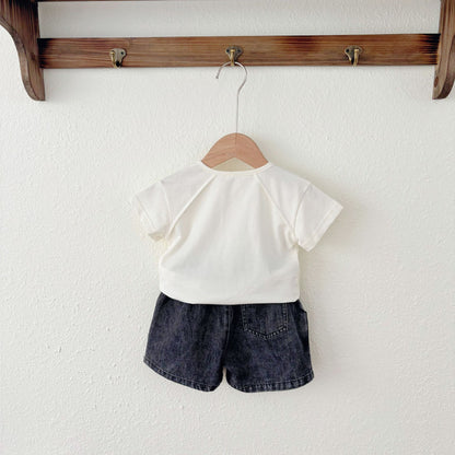 Summer Baby Kids Casual Solid Color Short Sleeves Top with Denim Shorts Clothing Set for, MyKids-USA®, Baby & Toddler Outfits, MyKids-USA -  -  -  -  -  -  - 