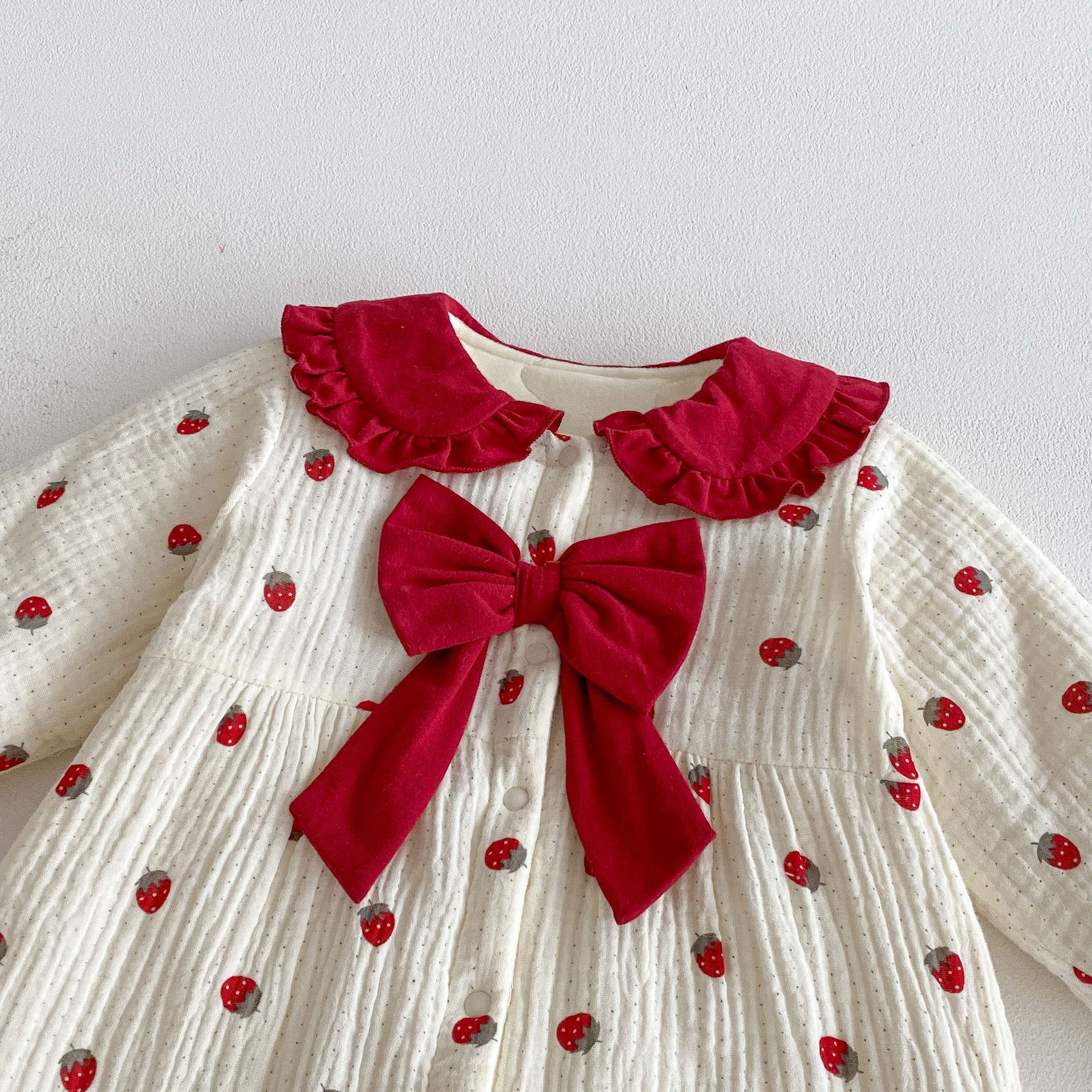 Winter Arrival Baby Girls Long Sleeves Strawberry Pattern Fleece-line Warm Rompers, MyKids-USA®, Baby One-Pieces, MyKids-USA -  -  -  -  -  -  - 