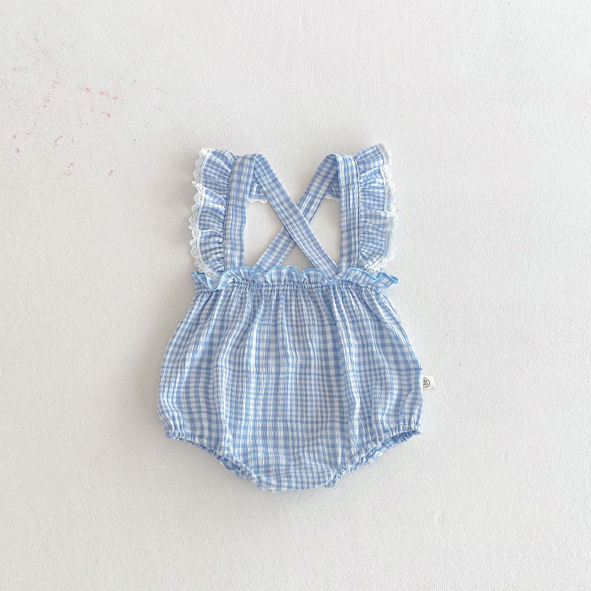 Summer Arrival Baby Girls Sleeveless Plaid Pattern Strap Bodysuit, MyKids-USA®, Baby One-Pieces, MyKids-USA - Size/Age - 66 (3-6M) - Color - Blue -  -  - TR2603221420-A.