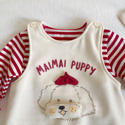 Spring and Autumn Baby Kids Unisex Long Sleeves Striped Top and Cartoon Sleeveless Overalls Clothing Set, MyKids-USA®, Baby & Toddler Outfits, MyKids-USA -  -  -  -  -  -  - .