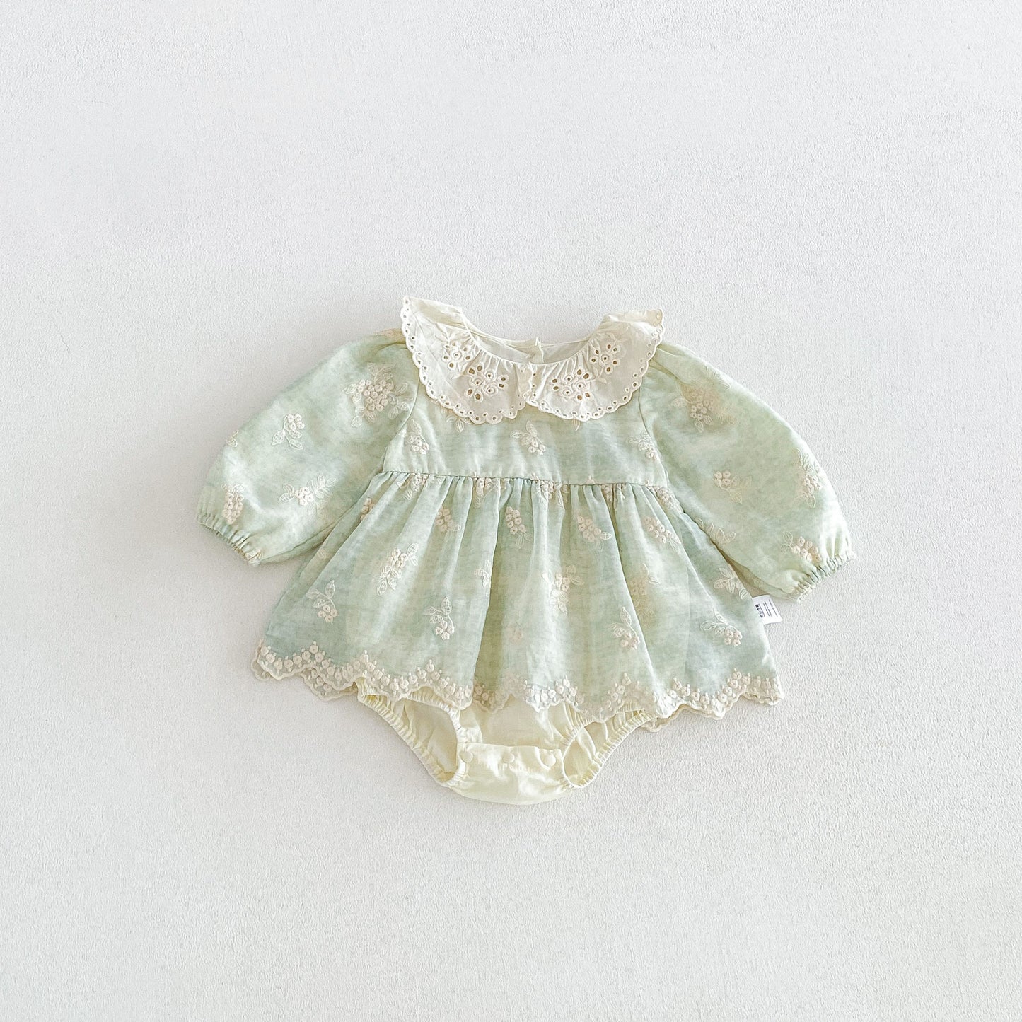 MyKids-USA® Autumn Arrival Baby Girls Long Sleeves Light Green Flowers Embroidered Bodysuit