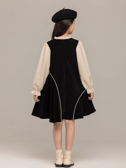 Autumn Arrival Long Sleeves Color Patchwork Dress for Stylish Girls