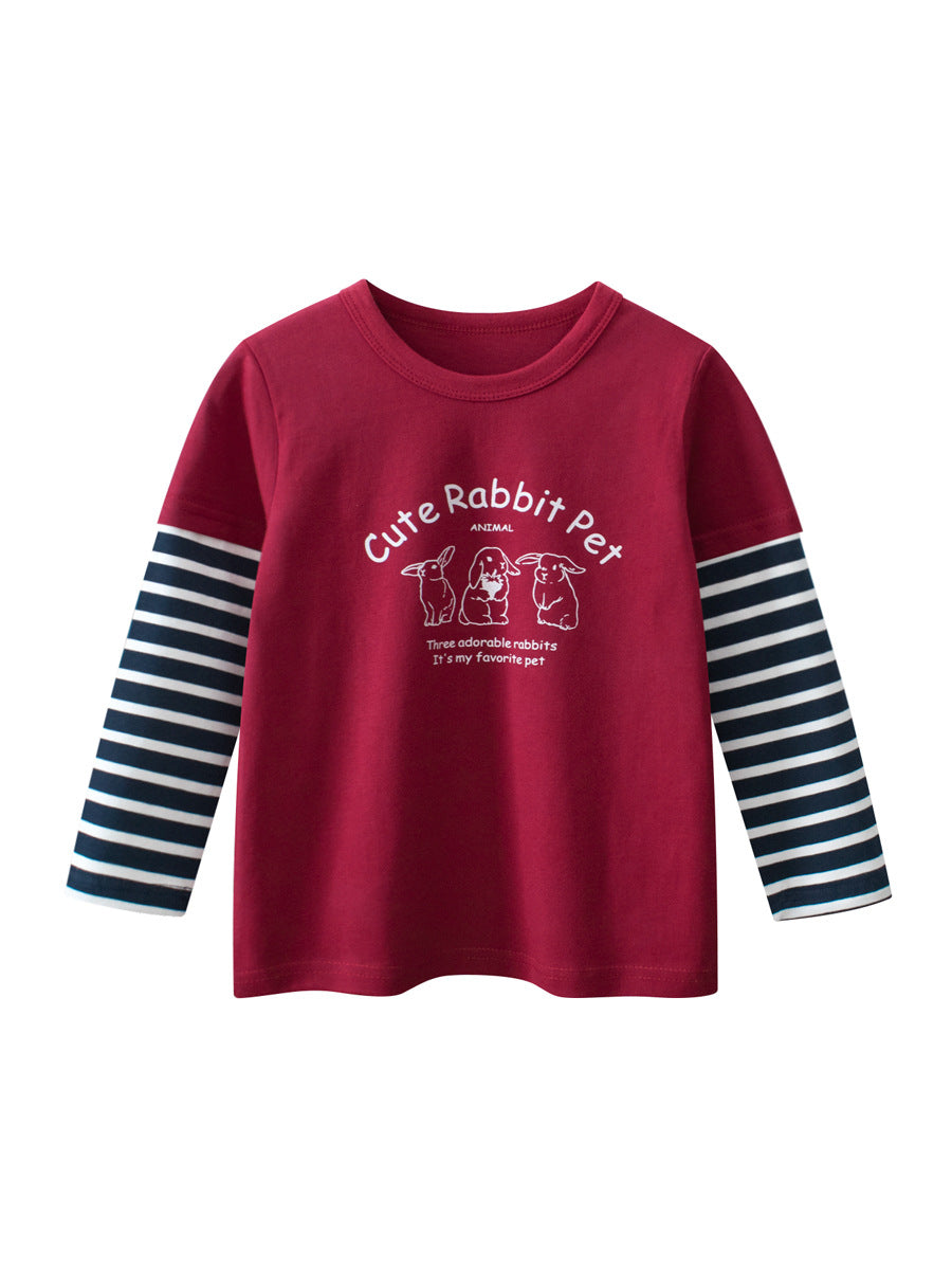 Spring Arrival Kids Girls Cartoon Print Crew Neck Striped Long Sleeves Color Patchwork Top, MyKids-USA®, Baby & Toddler Tops, MyKids-USA - Size/Age - 90 (12-24M) -  -  -  -  - TR2501052314-A