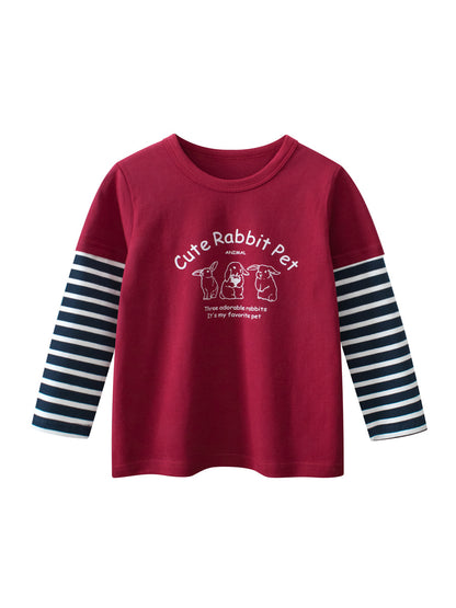 Spring Arrival Kids Girls Cartoon Print Crew Neck Striped Long Sleeves Color Patchwork Top, MyKids-USA®, Baby & Toddler Tops, MyKids-USA - Size/Age - 90 (12-24M) -  -  -  -  - TR2501052314-A