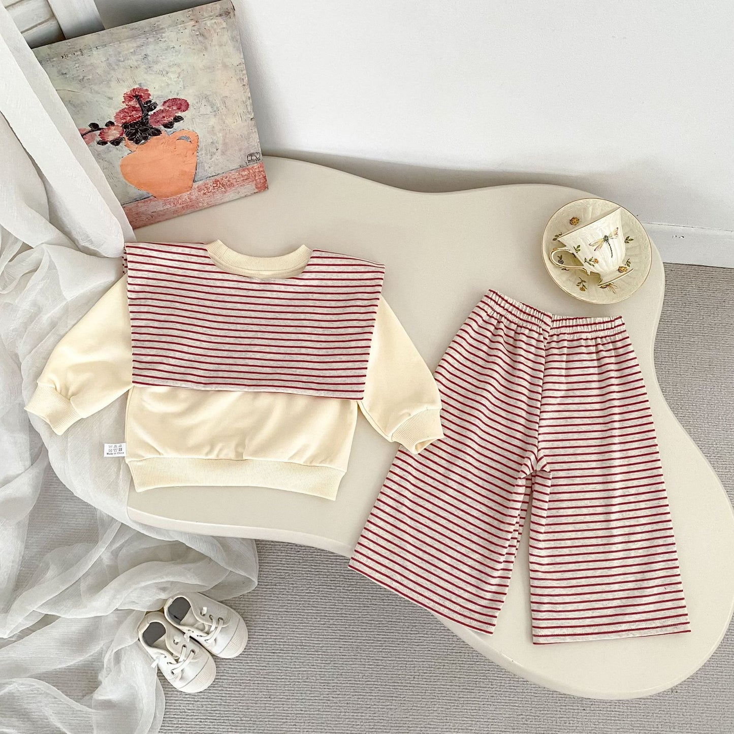 MyKids-USA® Autumn and Spring Baby Kids Girls Long Sleeves Cute Cartoon Pattern Pullover and Striped Pants Clothing Set