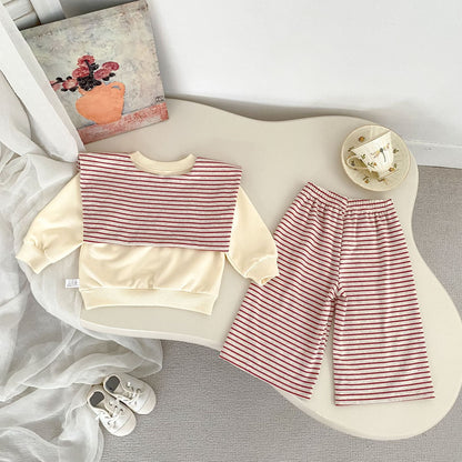 MyKids-USA® Autumn and Spring Baby Kids Girls Long Sleeves Cute Cartoon Pattern Pullover and Striped Pants Clothing Set