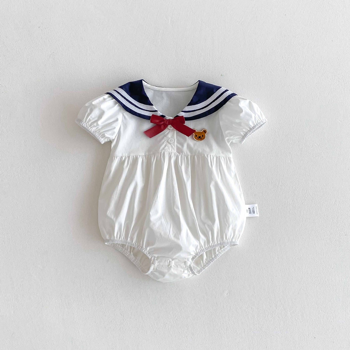 Summer Arrival Baby Girls Cute Preppy Short Sleeves Butterfly-bow Decorated Onesies, MyKids-USA®, Baby One-Pieces, MyKids-USA - Size/Age - 66 (3-6M) - Color - White -  -  - TR2504182020-A