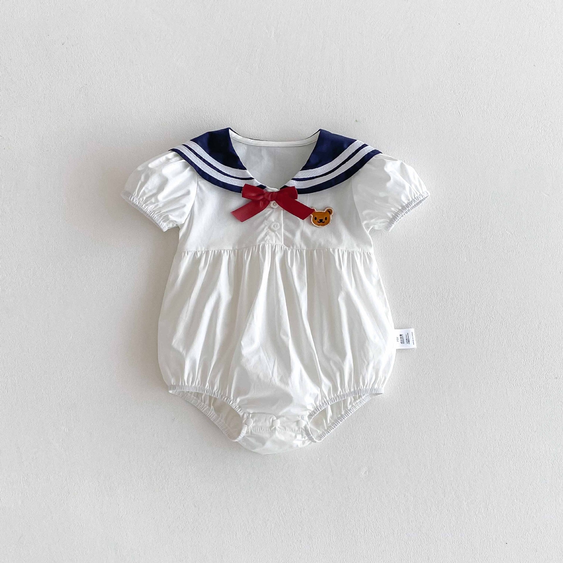 Summer Arrival Baby Girls Cute Preppy Short Sleeves Butterfly-bow Decorated Onesies, MyKids-USA®, Baby One-Pieces, MyKids-USA - Size/Age - 66 (3-6M) - Color - White -  -  - TR2504182020-A