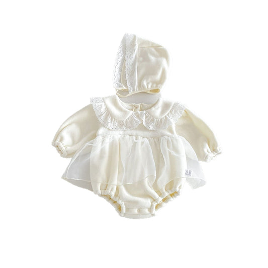 MyKids-USA® Winter Arrival Baby Girls Long Sleeves Lace Trim Collar Fleece-Lined Bodysuit Dress