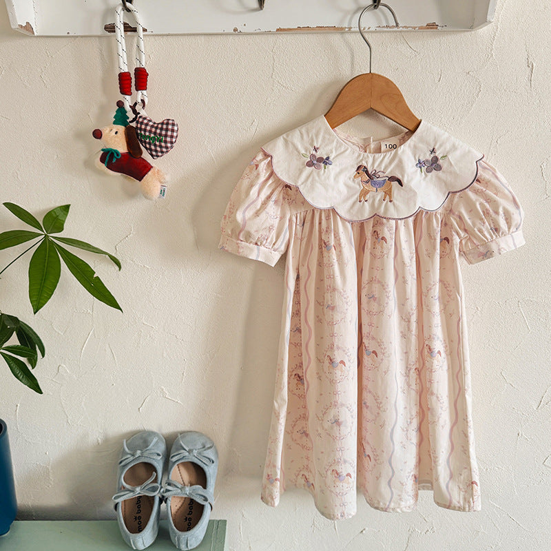 Summer Arrival Baby Girls Short Sleeves Horse Pattern Floral Dress, MyKids-USA®, Baby & Children's Dresses, MyKids-USA -  -  -  -  -  -  - .