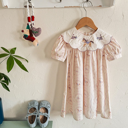 Summer Arrival Baby Girls Short Sleeves Horse Pattern Floral Dress, MyKids-USA®, Baby & Children's Dresses, MyKids-USA -  -  -  -  -  -  - .