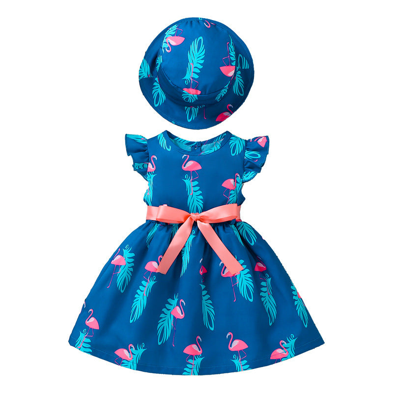 Design Summer Baby Kids Girls Fly Sleeves Animals Pattern Dress with Hat Set, MyKids-USA®, Baby & Children's Outfits, MyKids-USA - Size/Age - 73 (6-9M) - Color - Blue -  -  - TR2606012212-A.