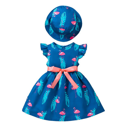 Design Summer Baby Kids Girls Fly Sleeves Animals Pattern Dress with Hat Set, MyKids-USA®, Baby & Children's Outfits, MyKids-USA - Size/Age - 73 (6-9M) - Color - Blue -  -  - TR2606012212-A.