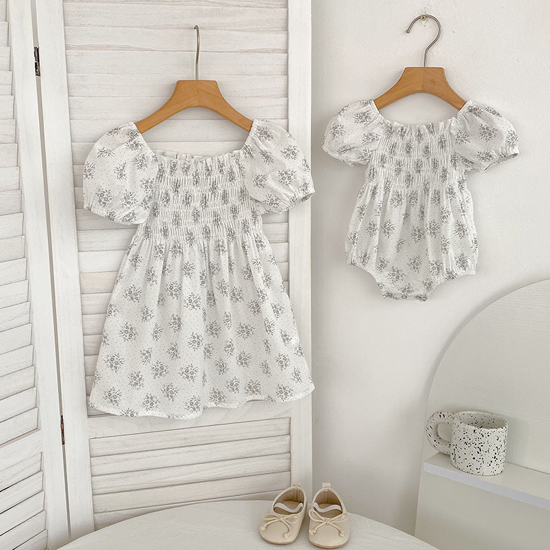 Summer Baby Girls French-style Flowers Pattern Short-sleeved Onesies and Dress – Princess Sister Matching, MyKids-USA®, Baby One-Pieces, MyKids-USA -  -  -  -  -  -  - 