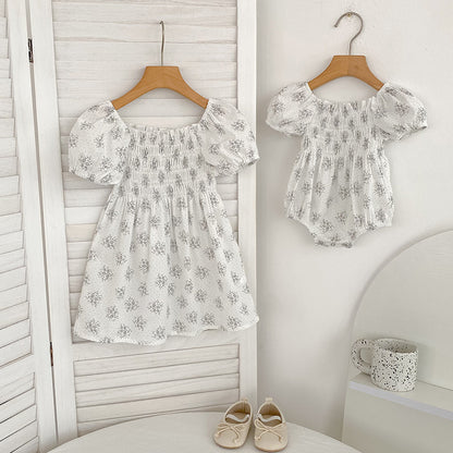 Summer Baby Girls French-style Flowers Pattern Short-sleeved Onesies and Dress – Princess Sister Matching, MyKids-USA®, Baby One-Pieces, MyKids-USA -  -  -  -  -  -  - 