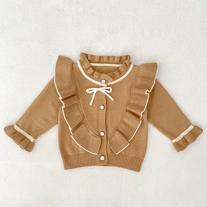 Autumn Arrival Baby Girls Comfortable Butterfly-bow Decorated Knitted Long Sleeves Cardigan, MyKids-USA®, Cardigans, MyKids-USA - Size/Age - 66 (3-6M) - Color - Brown -  -  - TR2508042323-B