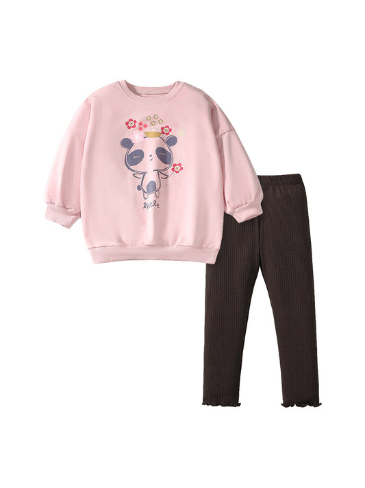 Spring And Autumn Girls Cartoon Panda And Flowers Long Sleeves Top Sweatshirt And Pants Clothing Set, MyKids-USA®, Baby & Toddler Outfits, MyKids-USA - Size/Age - 90 (12-24M) - Color - Pink -  -  - TR2407102259-A
