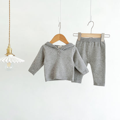 Spring and Autumn Baby Kids Unisex Solid Color Long Sleeves Hooded Top and Plain Pants Clothing Set, MyKids-USA®, Baby & Toddler Outfits, MyKids-USA - Size/Age - 66 (3-6M) - Color - Grey -  -  - TR2510202357-B