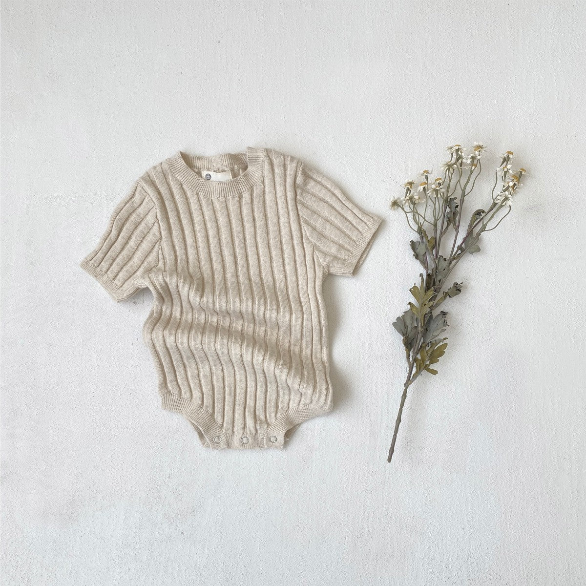 Summer Arrival Baby Unisex Short Sleeves Striped Pattern Knitted Bodysuit