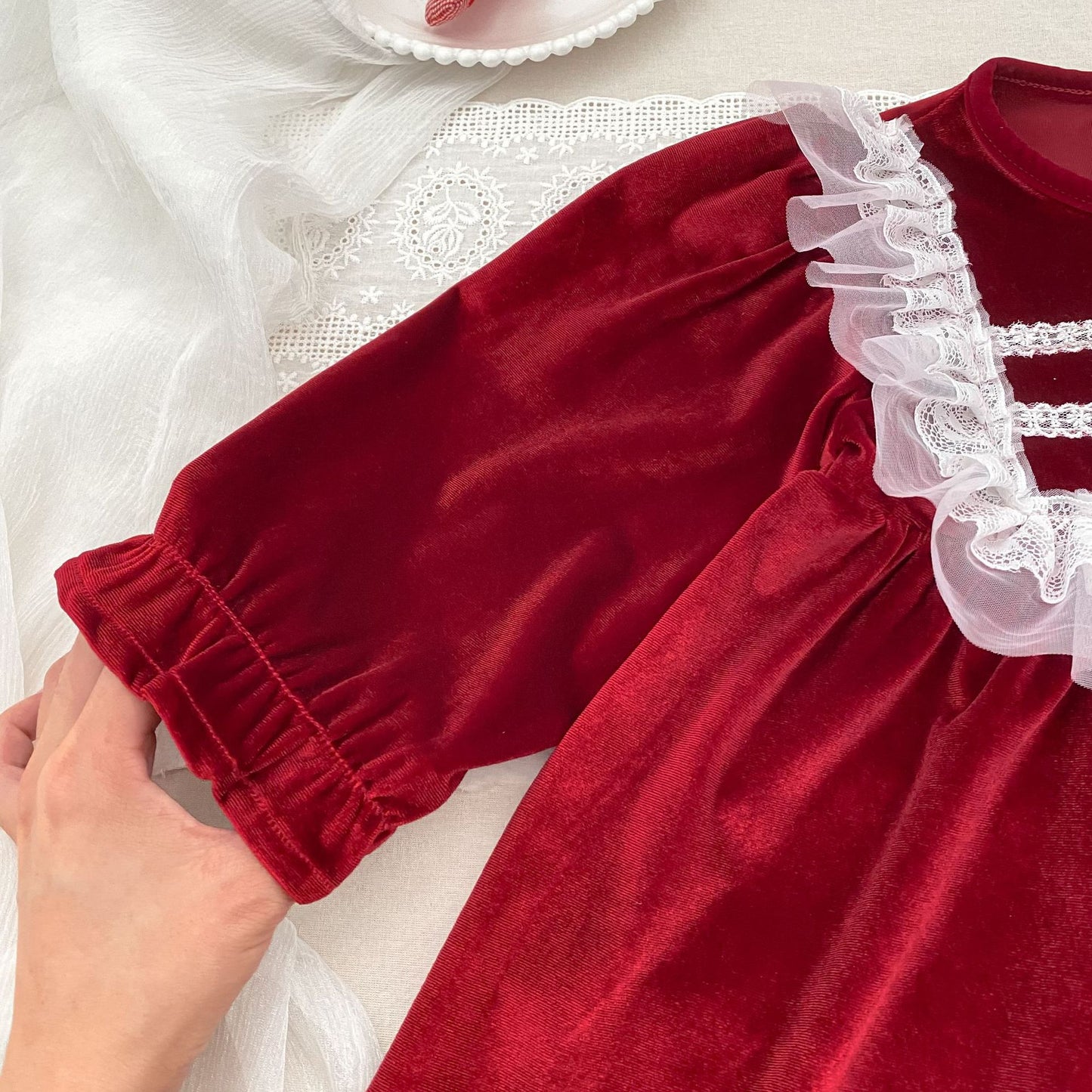 MyKids-USA® Autumn Lace Trim Baby Kids Girls Princess Long Sleeves Dress