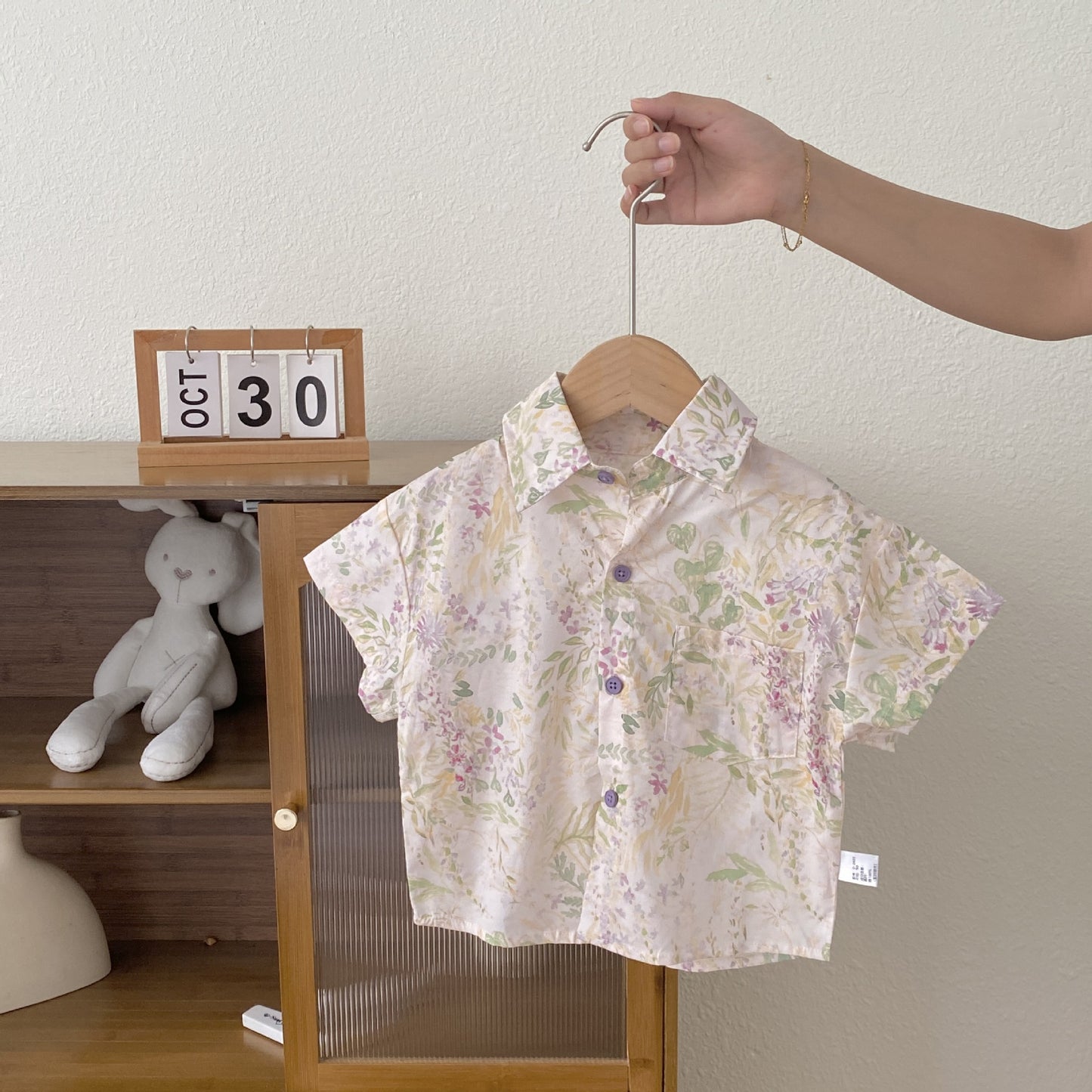 Summer Kids Unisex Casual and Versatile Short Sleeves Turn-down Collar Floral Shirt, MyKids-USA®, Shirts, MyKids-USA - Size/Age - 90 (12-24M) - Color - Beige -  -  - TR2604052358-A.